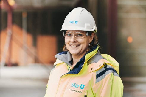 Linda Hårdén, projektledare på Täby Kommun. Hägerneholmsskolan, Täby, vars stomme levereras av Strängbetong.